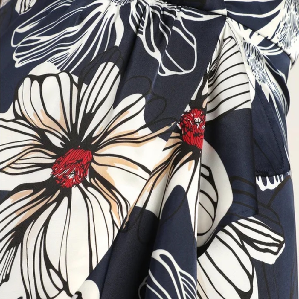 Lulus Seeking Chic Navy Blue Floral Print Ruffled Faux-Wrap Midi Dress - Picture 9 of 14